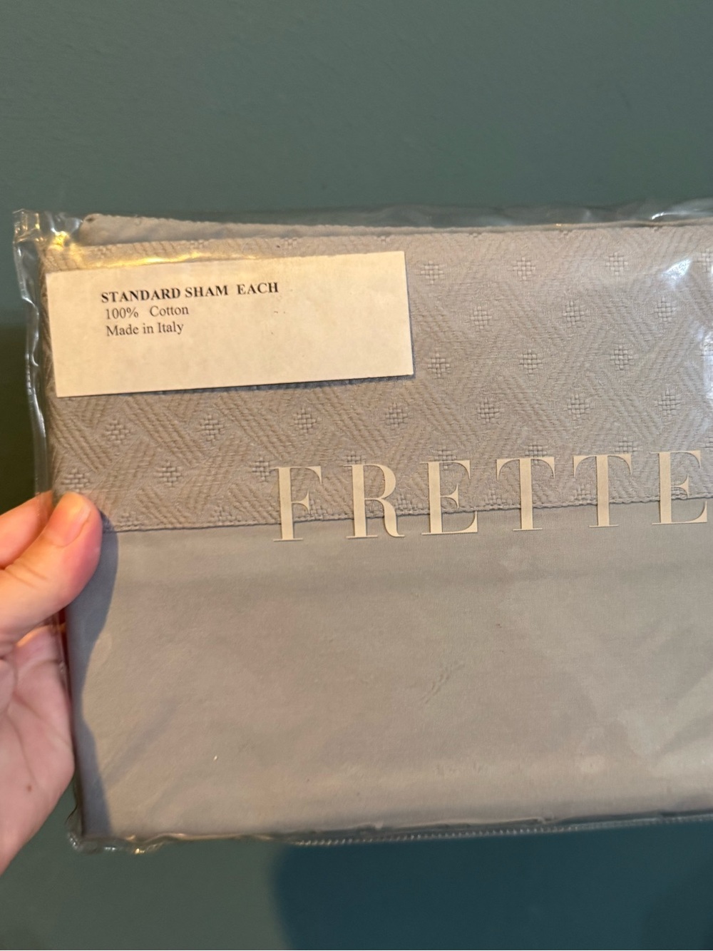 NWT Frette Light Gray Standard Sham - Devon sham in Nordic Blue
